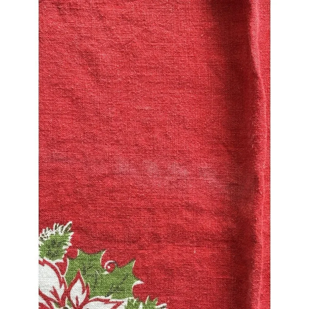 Vintage‎ Christmas Holly Candle Poinsettia Holly Tablecloth White Red Rectangle